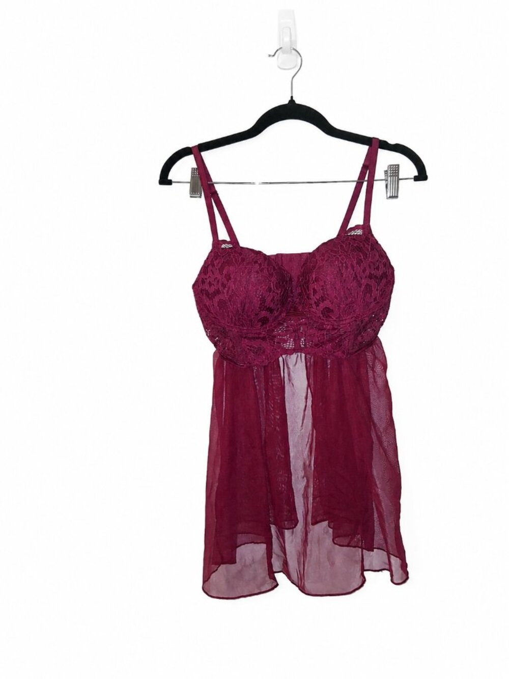 Victoria’s Secret Burgundy Lace Babydoll Chemise Lingerie 36C